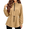 thumbnail image 6 of Bzdzmqm Women Fall Winter Fleece Sweatshirts Long Sleeve Zipper Drawstring Pullover Tops Cozy Warm Basic Solid Cardigan Casual Outfits for Work Travel Daily Wear, Khaki M, 6 of 7
