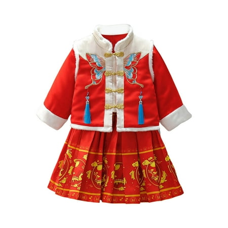 

Toddler Kids Girls Winter Chinese Thickened New Year s Top Skirt Dress Clothing Outfit Outfits Family Tennis Clothes for Girls for Winter Welcome Home Baby Set Girls Clothes Size 8 Outfits 3-6 Month