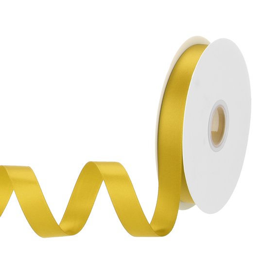 Uxcell Satin Ribbon Grosgrain Solid Silk Wedding Bouquet Ribbon for Valentine's Day Gift Wrapping Cake Box Bows Gold Yellow-9/16" x 33 Yard