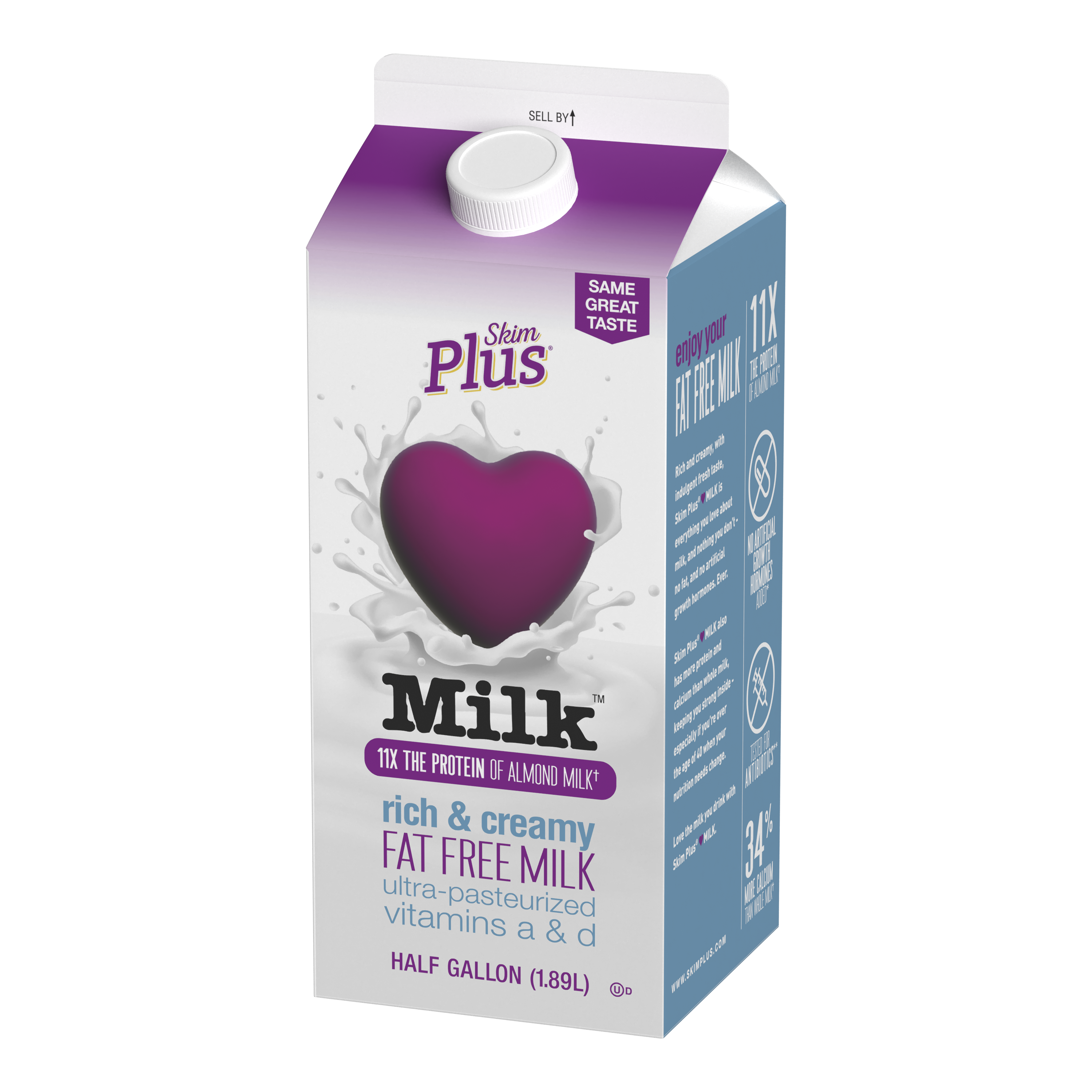 Skim Plus Fat Free Skim Milk Half Gallon 64 Oz Walmart Com Walmart Com