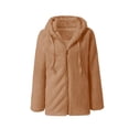 thumbnail image 2 of Chaqueta Ligera y Cálida para Mujer, Grandes, con Capucha y Cremallera, Abrigo de Invierno de Forro , Cárdigan Suave y Afelpado con Bolsillos. Marrón L, 2 of 6