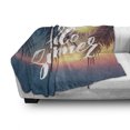 thumbnail image 3 of Palm Tree Soft Flannel Fleece Blanket, Hello Summer Design a Tropic Paradise Beach and the Sunshine Pattern Print, Cozy Plush for Indoor and Outdoor Use, 50" x 60", Blue and Orange, by Ambesonne, 3 of 6