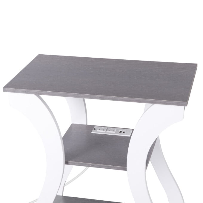 ZENY End Table with Charging Station, Bedside Table with USB, 3 Tier Side Table Nightstand with Storage Shelf for Living Room Bedroom Grey White