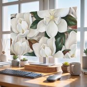 Indoor Elastic TV Cover 24", White Floral TV Display Protector for LCD Desktop TV Hanging TV, Spring White Magnolia Vintage Plants Farmhouse Decorative TV Screen Dust Proof Cover Protection