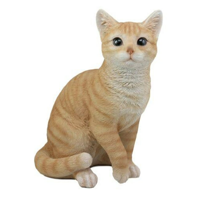Statue de Chat Tabby Orange Assis Réaliste 12 Pouces avec Yeux en Verre Décor Animal
