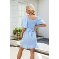 thumbnail image 6 of HVEOO Wrap Summer Dress for Women Elegant Wedding Guest Dress Ruffle Short Sleeve Mini Sundress, Blue 2XL, 6 of 8