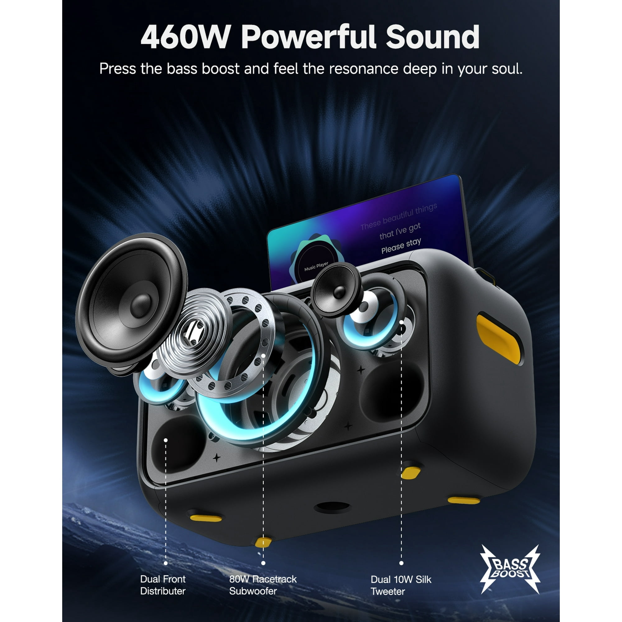 Ikarao Karaoke Machine for Adults, Built-in 13.3-inch Screen, Portable Bluetooth Speaker with 2 Wireless Mics for TV, Music Party