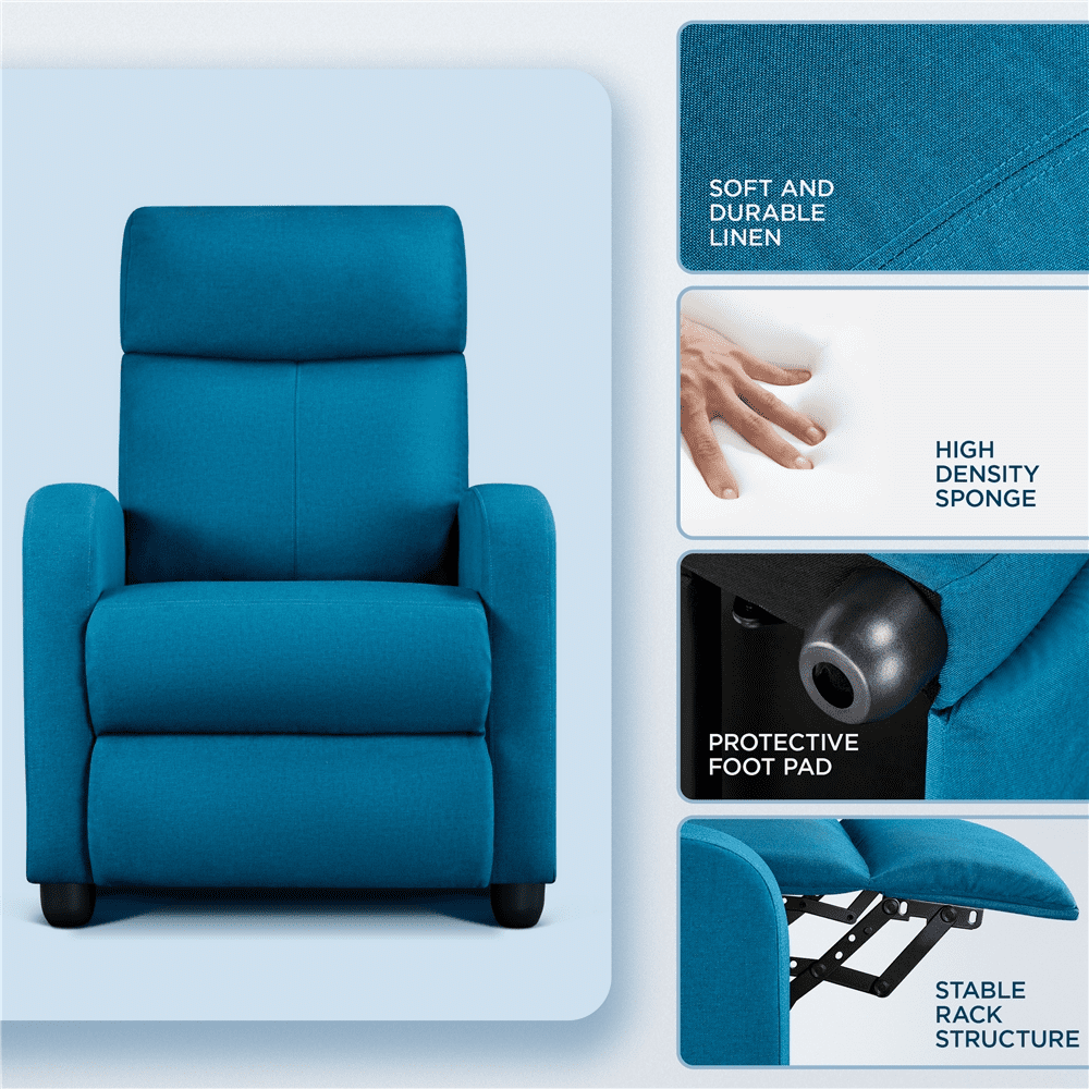 Alden Design Adjustable Fabric Recliner Chair with Pocket Springs for Livingroom, Set of 2, Teal