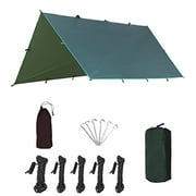 Waterproof Camping Tent Tarp Hammock Rain Fly - 118?x125?/177?x216?,Lightweight UV Protection Sun Shade Canopy,Multifunctional Footprint for Hiking,Backpacking (Green 9.8X 10ft)