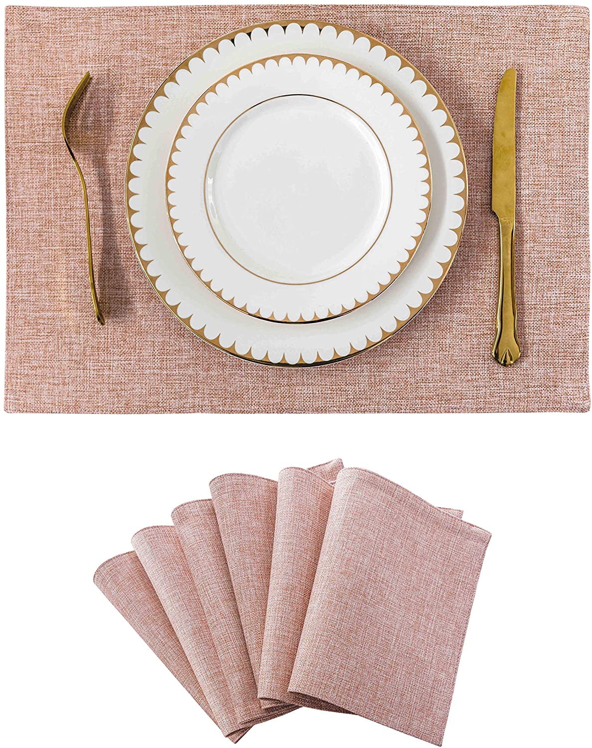Pink Placemats Set of 6 Apricot Table Place Mats Mother's Day