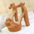 thumbnail image 2 of Zapatos de tacón alto para mujer, gruesos, superdelgados, sexys, para discoteca, con plataforma impermeable, con hebilla de cinturón abierto, 2 of 4
