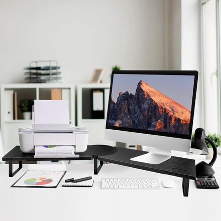 Dual-Monitor Stand for Desk - Large Adjustable Length and Angle Riser for 2 Monitors, Double Computer Desktop Organizer, Shelf for TV, Laptop, Printer