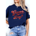 thumbnail image 2 of Women's Blue Glittering Game Day Graphic Cuffed Sleeve Crew Neck T-Shirt - [ZhiHiMeRi] | (US 20-22)2XL, 2 of 8