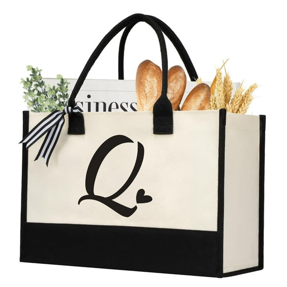 shenee Bolsa de lona con inicial, bolsa de yute de playa personalizada, regalo para mujeres, vacaciones, amigos, regalo de cumpleaños, boda, Año Nuevo