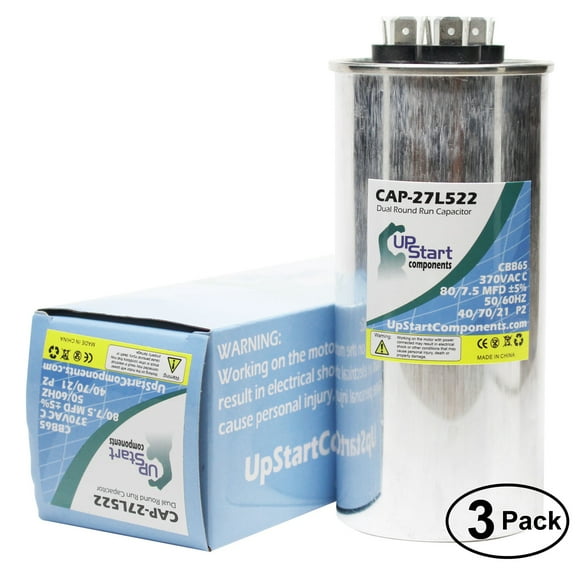 3-Pack 80/7.5 MFD 370 Volt Dual Round Run Capacitor Replacement for Packard PRCD8075 - CAP-27L522, UpStart Components Brand