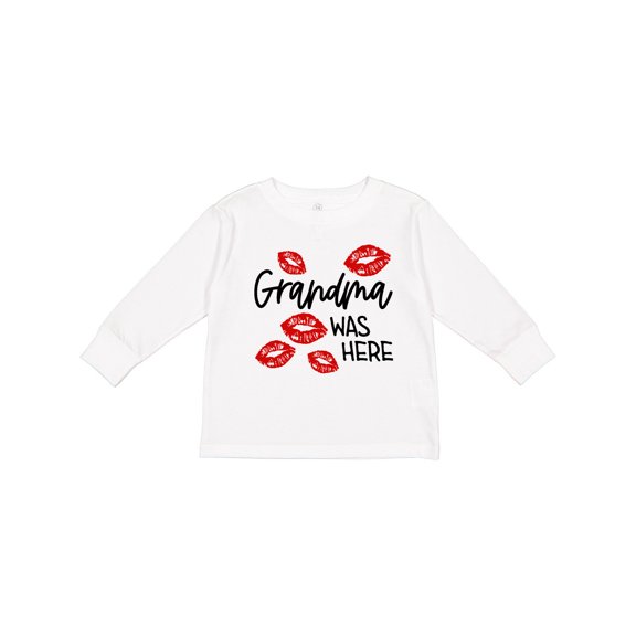 Inktastic Grandma Was Here Red Kisses Boys or Girls Long Sleeve Toddler T-Shirt