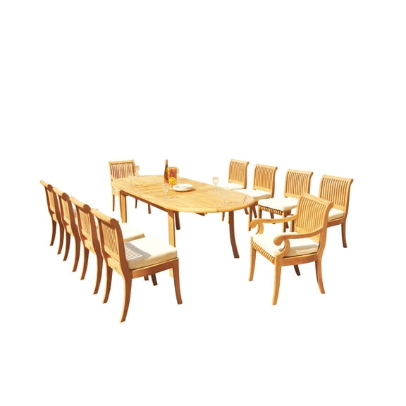 Grade-A Teak Dining Set: 10 Seater 11 Pc: 94" Oval Table And 10 Giva Chairs (2 Arm & 8 Armless Chairs) Outdoor Patio WholesaleTeak #51GV2211