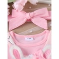 thumbnail image 6 of Baby Girl Easter Outfit Bunny Ruffle Short Sleeve Shirt  one-piece  Suspender Skirt Overall Dress Newborn Easter Clothes Headband, 6 of 9
