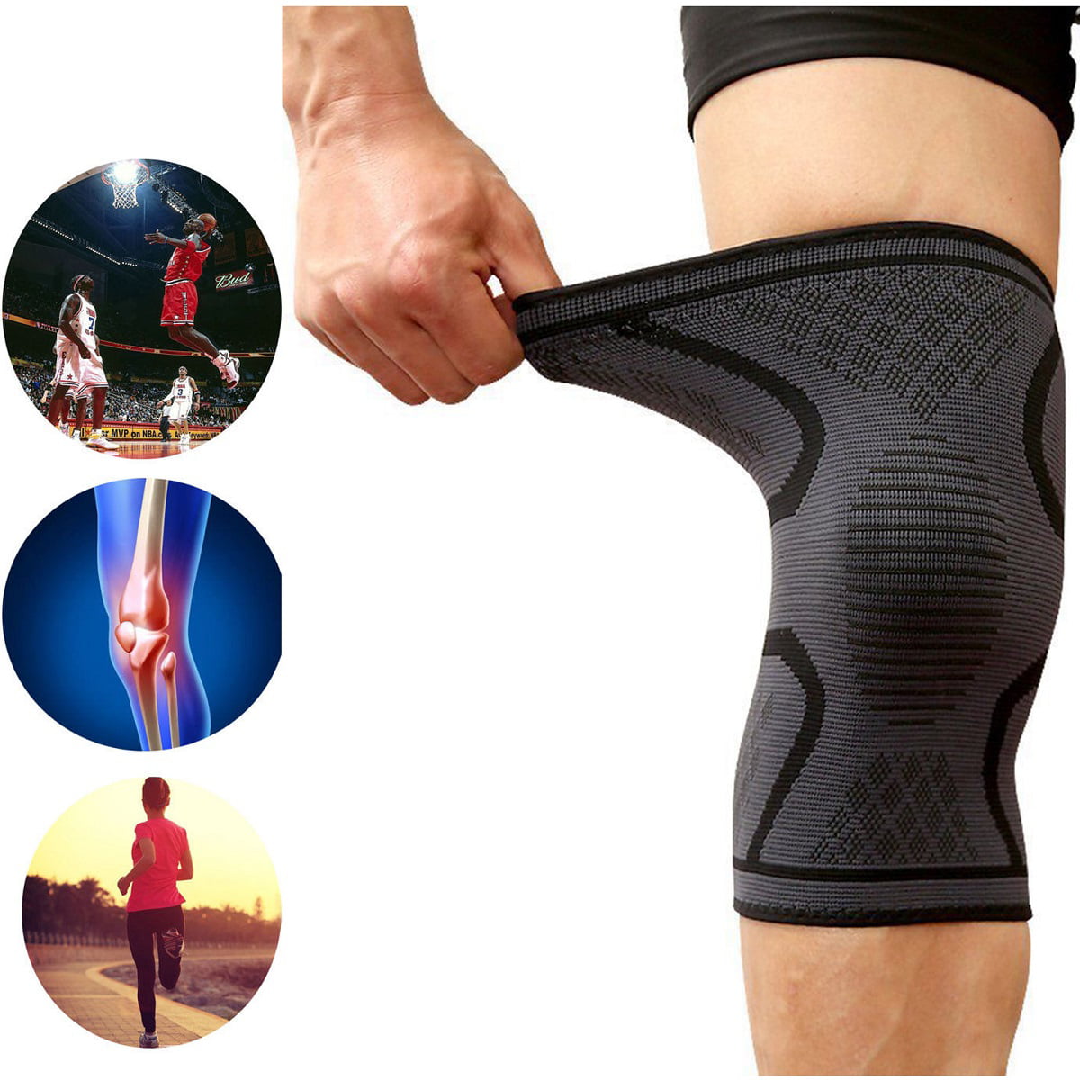 2Pcs Copper Fitness Compression Knee Support Sleeve Brace Patella Arthritis Pain Relief Fitness Cycling Running Knee Pads Black