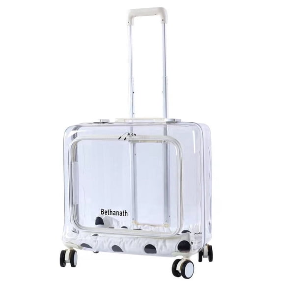 DOCINPET Clear Pet Carrier with Wheels, Hard‑Shell Rolling Pet Travel Carrier, Breathable Clear Pet Trolley Suitcase for larger Cats & Small Dogs, Portable Pull‑Along Pet Travel Bag for Outdoor