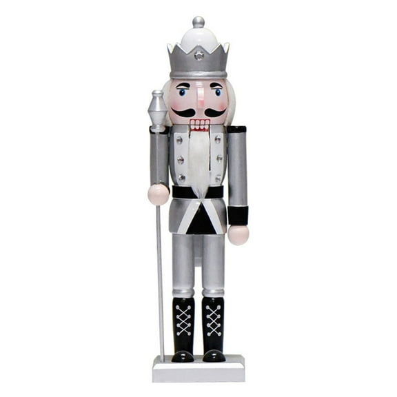 PatungKu Wood Silver Nutcrackers King Figure Toy Christmas Decorative Puppet Ornament