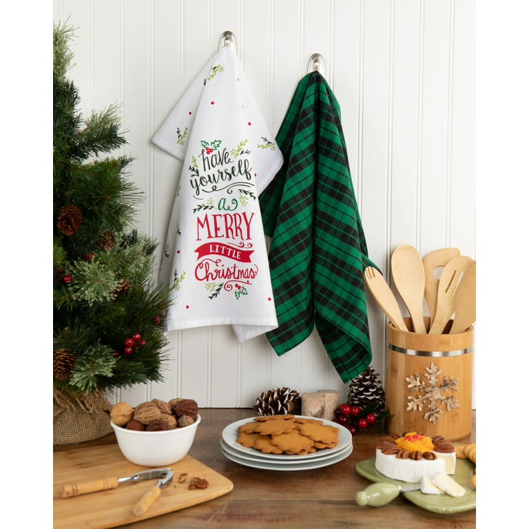 christmas decorative towel, holiday carols fa lala lala buffalo plaid tea  towel