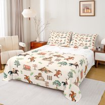 Homewish Farmhouse Horse 4-Piece Full Size Sheets For Teens Boys Girls,Western Cowboy Cowgirl Bed Sheets,Retro Vintage Lightweight Sheet Sets,Breathable Home Decor