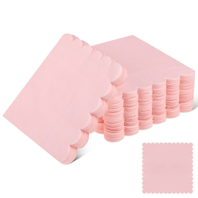 150 servilletas festoneadas desechables de papel rosa claro, bonitas servilletas para cenas, bodas, cumpleaños y fiestas