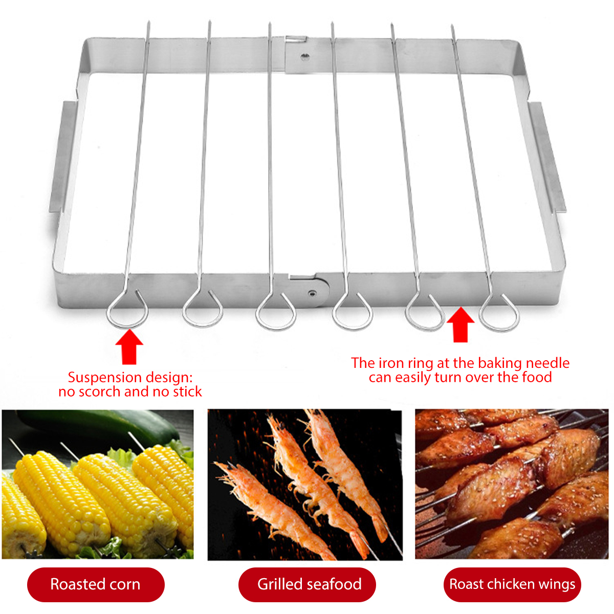Barbecue Skewer Shish Kabob Set，Foldable Stainless Steel Grill Rack Set with 6 pcs Skewers for Party and Home - image 4 of 8