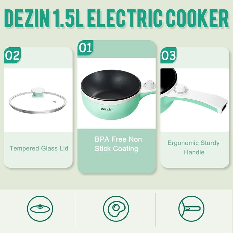 dezin electric hot pot upgraded, non-stick saut pan, rapid noodles