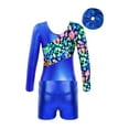 thumbnail image 5 of Hansber Kids Girls Gymnastics Outfits Shiny Metallic Leotards with Shorts 3pcs Set Dance Performance Royal Blue 12, 5 of 5