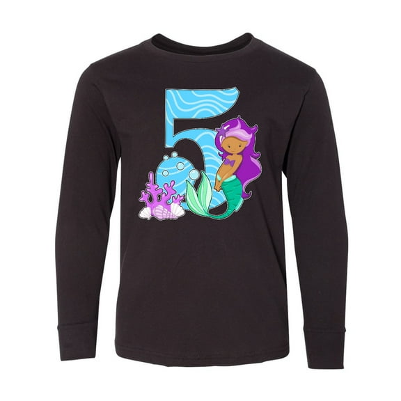 Inktastic Fifth Birthday Mermaid Long Sleeve Youth T-Shirt