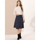 thumbnail image 3 of INSPIRE CHIC Falda de cintura alta a media pierna delantera con botones envolventes de imitación vintage a cuadros para mujer Azul S, 3 of 6