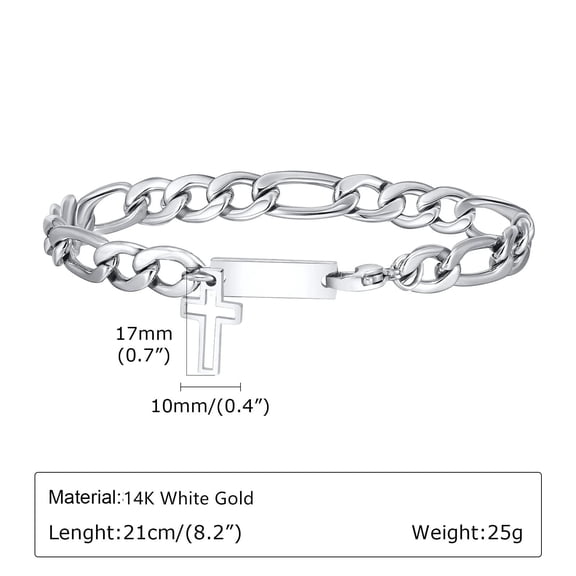 New Hollow Cross Chain Bracelets for Men Boys,21CM/8.2inch 14K White Gold Twisted Rope Figaro Cuban Chain Wristband Gifts