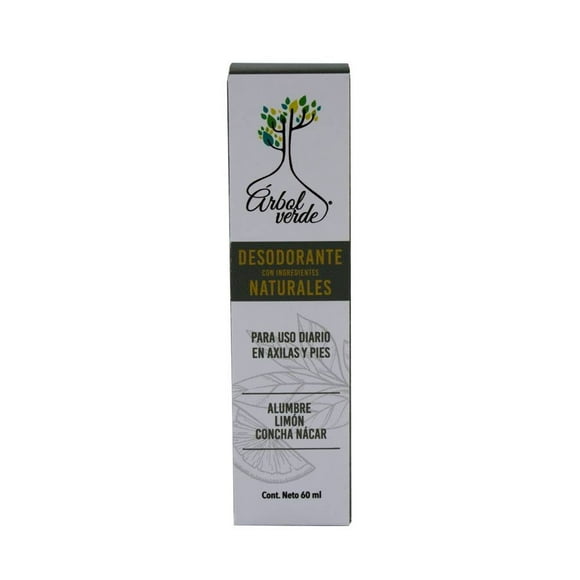 Desodorante Árbol Verde para axilas y pies alumbre limón y concha nácar 60 ml