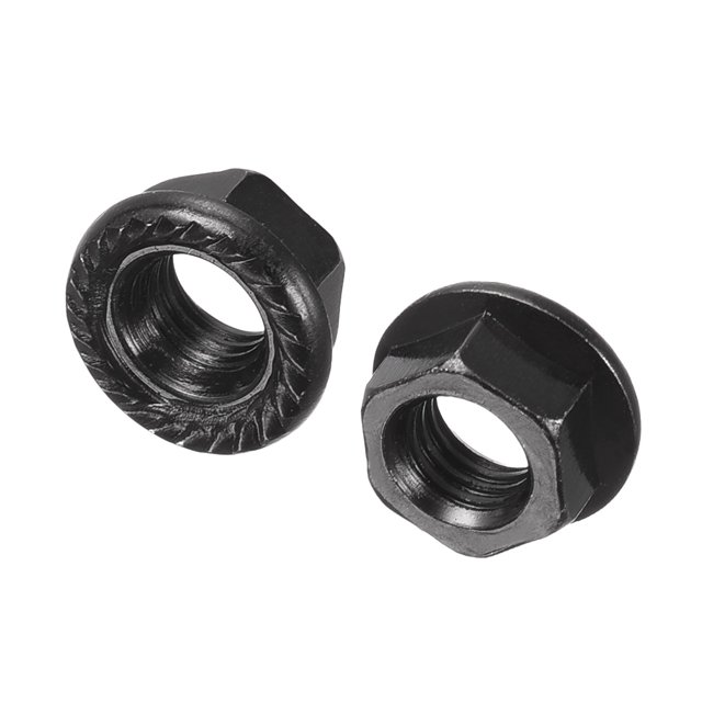 Unique Bargains M5 Serrated Flange Hex Lock Nuts, Carbon Steel Black Oxide Finished 100 Pack