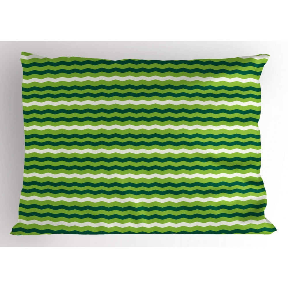 Green Pillow Sham Wavy Horizontal Lines in Vibrant Colors Traditional