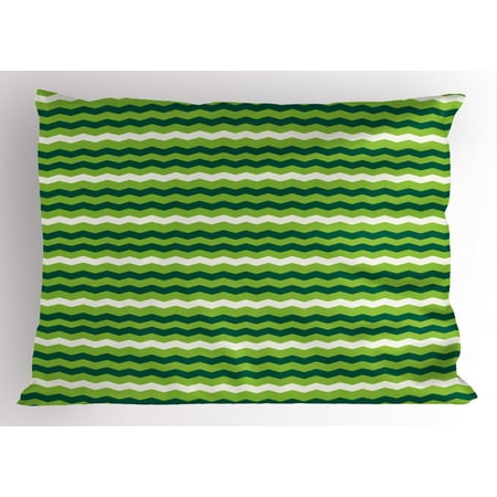 Green Pillow Sham Wavy Horizontal Lines In Vibrant Colors