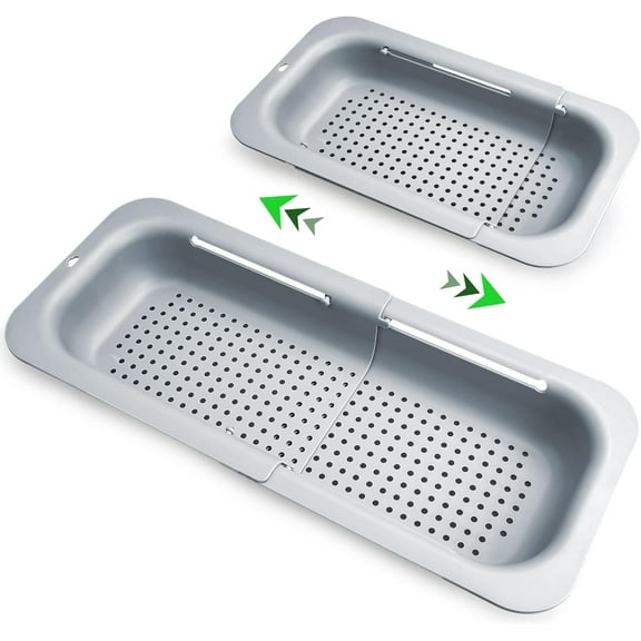 Extendable Colander Strainer Over the Sink, Retractable Kitchen Sink Basket to Wash Vegetables and Fruits, Food Strainers to Drain Pasta and Dry Dishes, Collapsible Plastic Colanders for Sink