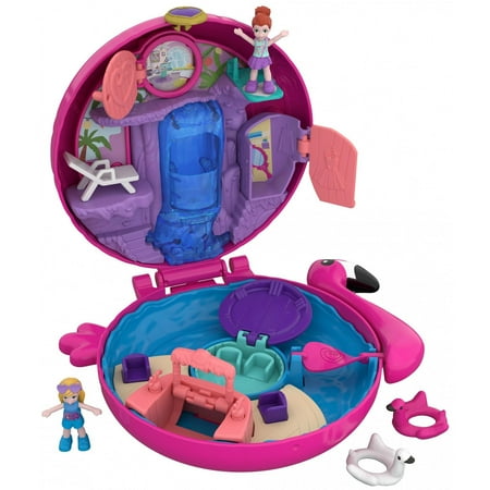 Polly Pocket Pocket World Flamingo Floatie Pool Compact with Adventure Dolls