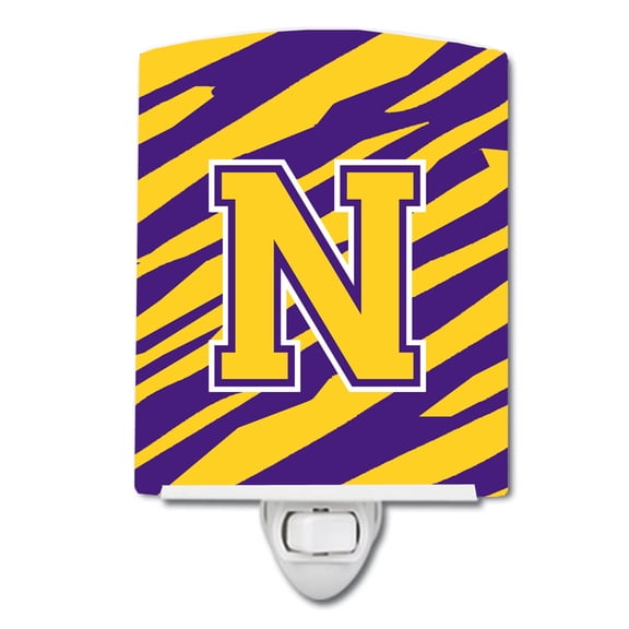 Caroline's Treasures CJ1022-NCNL Letter N Monogram - Tiger Stripe - Purple Gold Ceramic Night Light, 6x4x3", multicolor