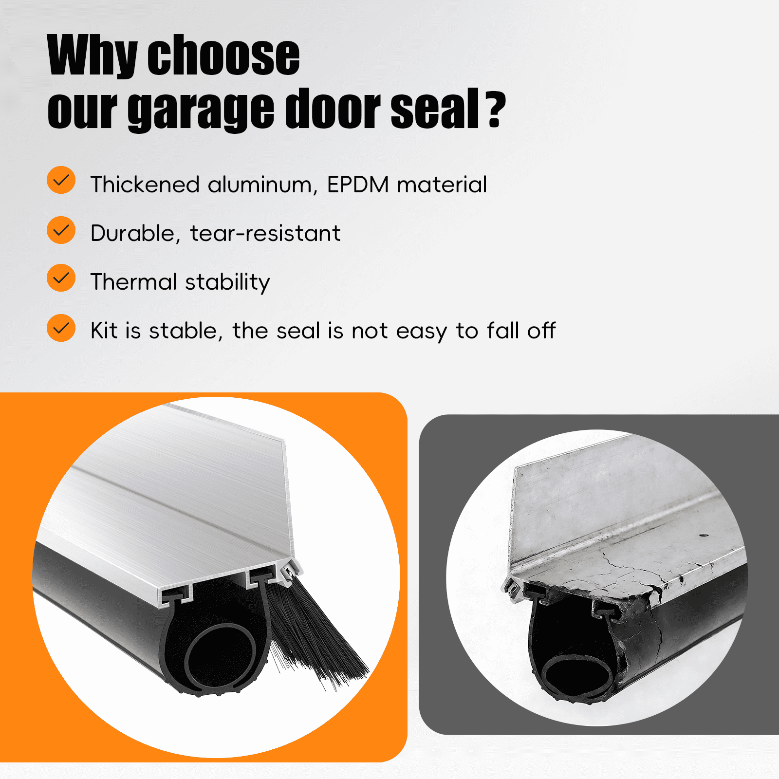 16.5 FT Universal Garage Door Seals Kit，Heavy Duty EPDM U+O Bottom Rubber Weatherproof Seal & Brush with Pre-drilled Aluminum Track，Universal Replacement Stops Rain, Drafts & Pests