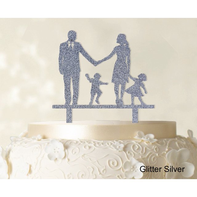 Wedding Cake Topper Family Silhouette Bride And Groom With Child Cake Toppers Color Option Available 6-7 Inches Wide
