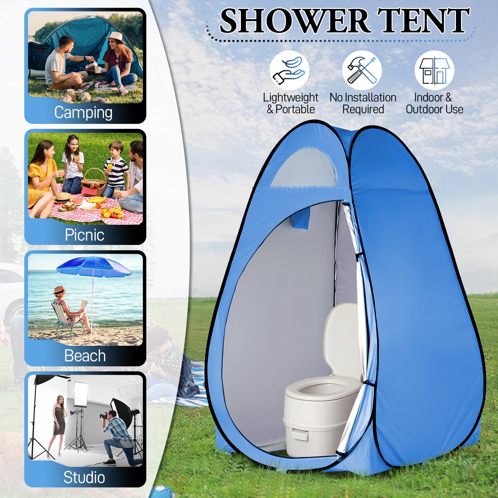 Ktaxon Camping Shower Tent, Portable Pop Up Changing Tent, Waterproof Dressing Room Privacy Tent for Camping Beach, Blue