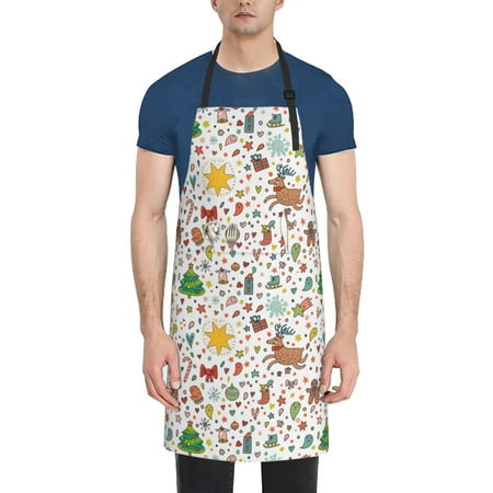 

Goofa Winter Christmas And New Year Deer Printed Waterproof Apron 33 Chef Aprons for Men Heavy Duty Chemical Work Apron Adjustable Bib Apron