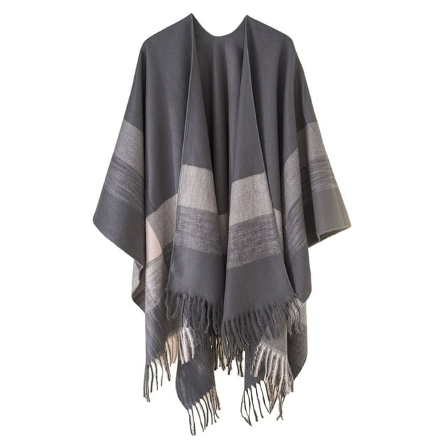 Women's Fashion Stripe Color Block Shawl Wrap Warm Windproof Cloak Cardigan for Autumn Spring Winter Versatile Stylish Accessory