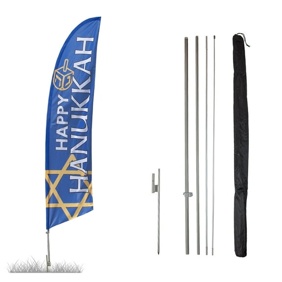 Vispronet Happy Hanukkah Feather Flag, 13.5ft, Ground Stake, Pole Set