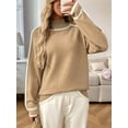 thumbnail image 5 of Sweaters for Women Trendy Cute Cozy Turtle-Neck Long Sleeve Colorblock Knitted Pullover Tops Khaki S, 5 of 10