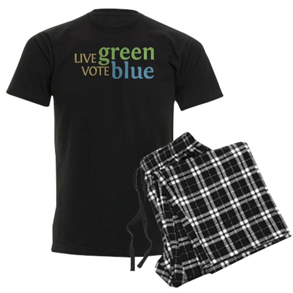 CafePress - Live Green Vote Blue Men's Dark Pajamas - Men's Dark Loose Fit Cotton Pajama Set