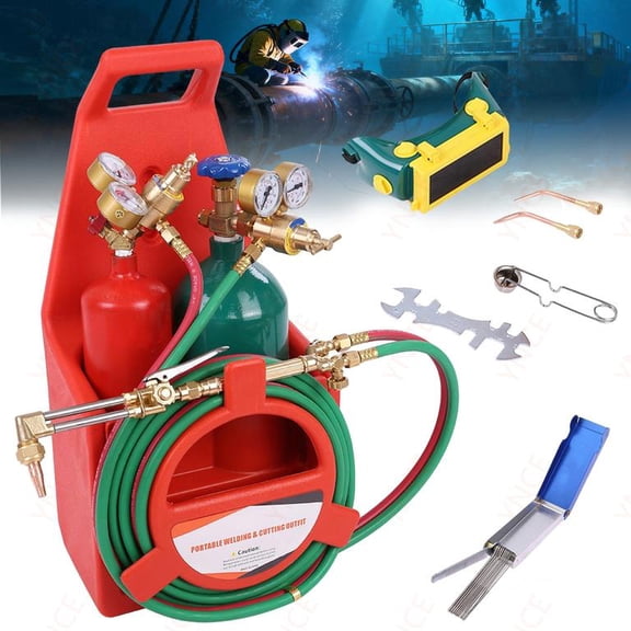 Ynce Oxyacetylene Torch Kit - Portable Welding Cutting Torch Kit with Gauges & Long Brass Nozzle, Oxy Acetylene Tanks, Regulators & Hoses, Oxy Acetylene Torch Set with Cutting Torches